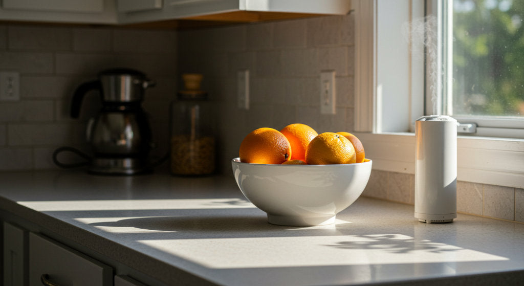 Citrus peel oils in a cold air diffuser create an energizing Saturday morning fragrance routine, bringing vitality and clarity to the home atmosphere.