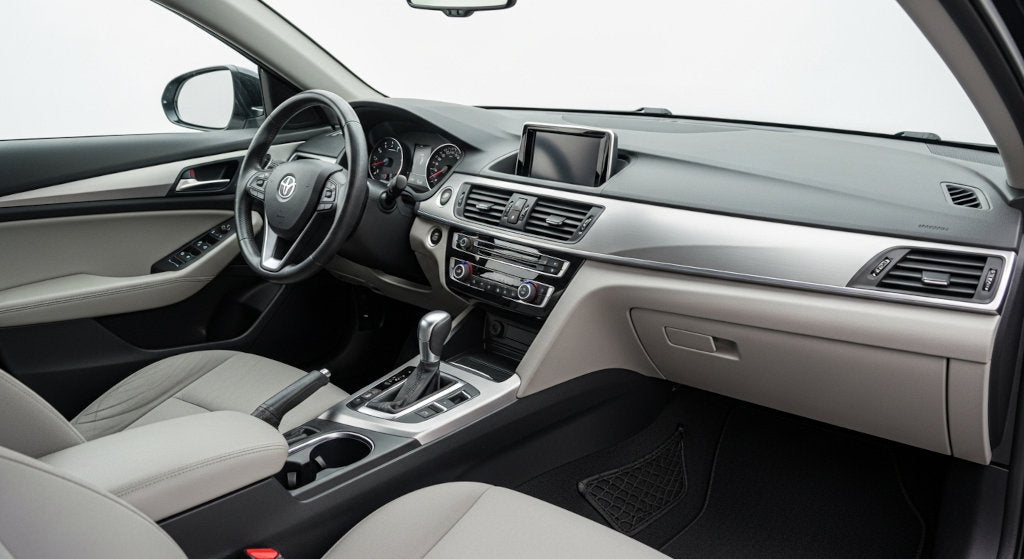 A clean, sunlit car interior representing how odor-neutralizing sprays restore balanced air by reaching deep into fabrics and vents.