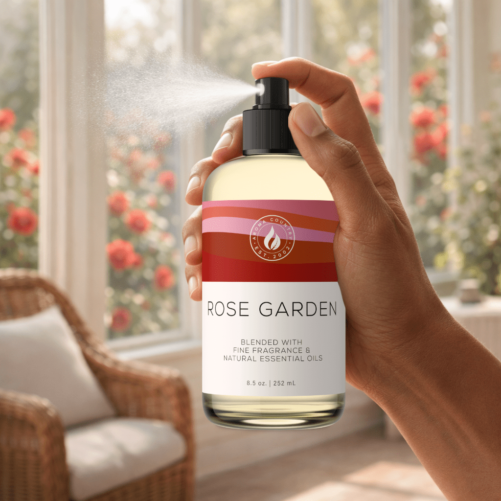 Rose Garden long lasting room fragrance spray delivering a romantic rose aroma with delicate floral depth