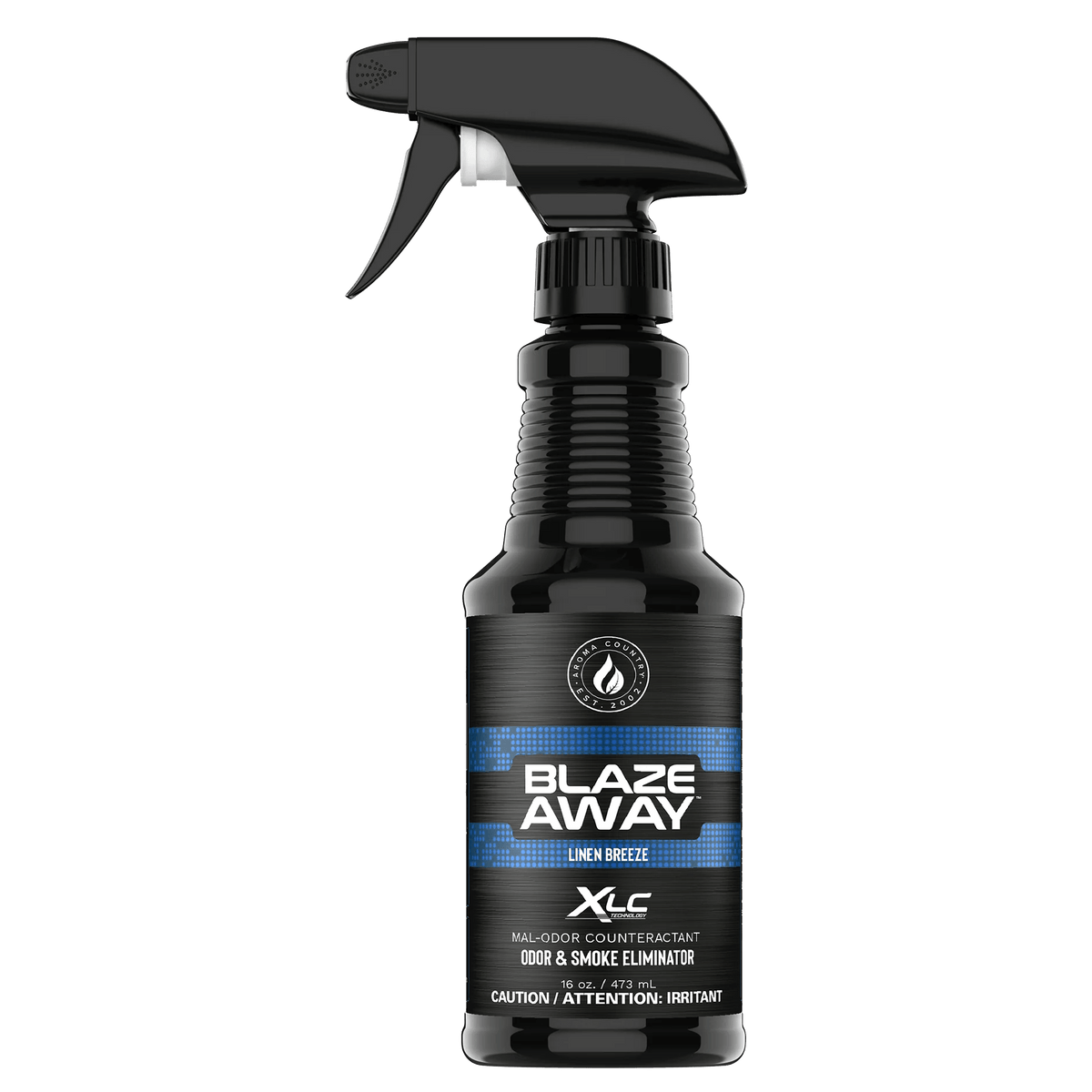 Blaze Away Linen Breeze XLC mal‑odor counteractant 16 oz spray—powerful odor neutralizer that clears smoke, pet, and kitchen odors, leaving a fresh linen aroma