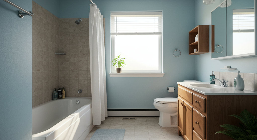 bathroom with light streaming through a window, supported by odor neutralizing sprays and simple routines that keep the air fresh and breathable.