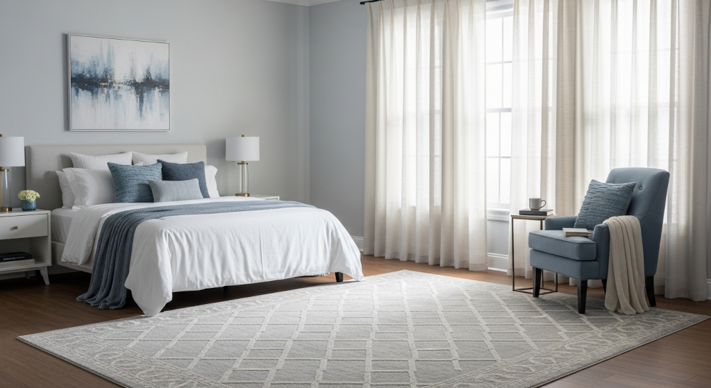 A quiet bedroom corner with soft surfaces that hold stale morning odor, supporting the idea of using odor neutralizing spray to refresh hidden areas where odor collects.