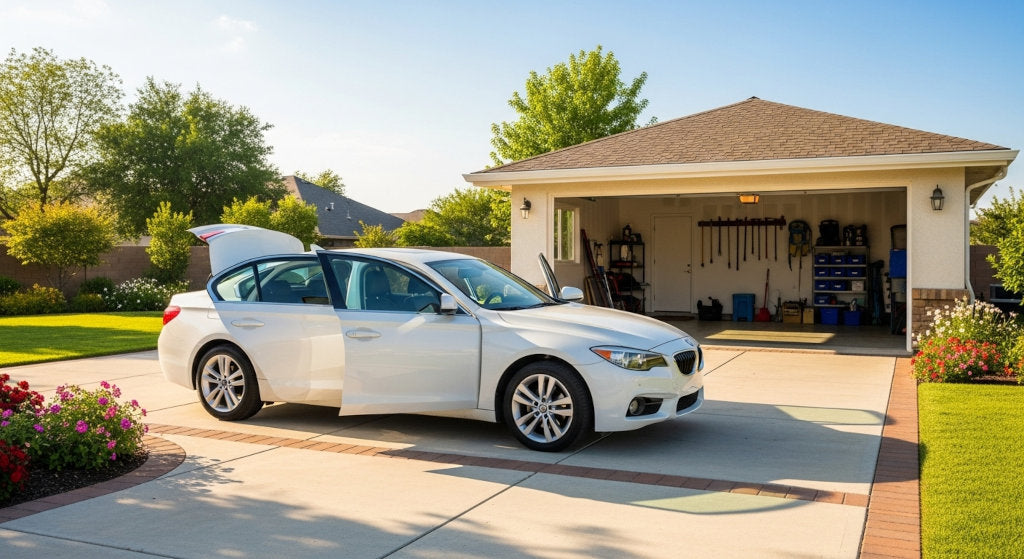 This driveway airing method supports odor removal from vehicles stored in garages, helping neutralizing sprays work more effectively for cleaner, fresher interiors.