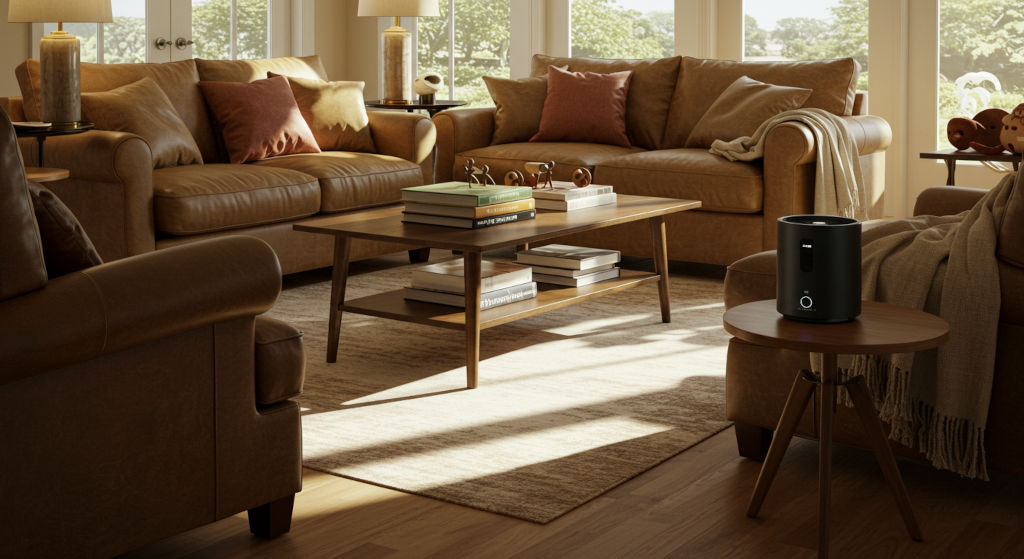 This inviting family room scene captures how ambient home fragrance can fade from conscious perception over time.