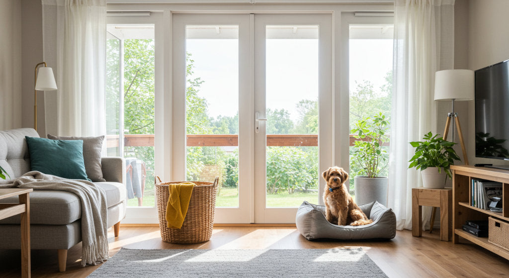 Bright summer living room where odor neutralizing tips keep fabrics and spaces fresh against heat and seasonal odors
