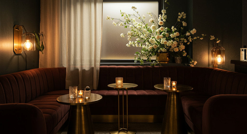 Featuring rich textures and warm light, the setting mirrors the fragrance’s blend of radiant saffron, dewy jasmine, ambergris, and earthy cedar, creating an atmosphere of sophistication and deep aromatic allure.