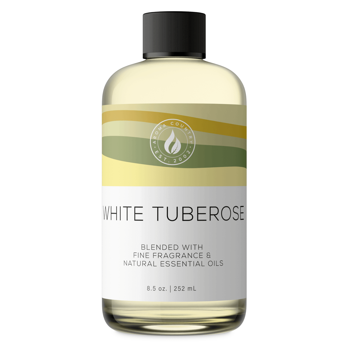 Aroma Country White Tuberose diffuser oil, 8.5 oz (252 mL) bottle with a black cap on a white background