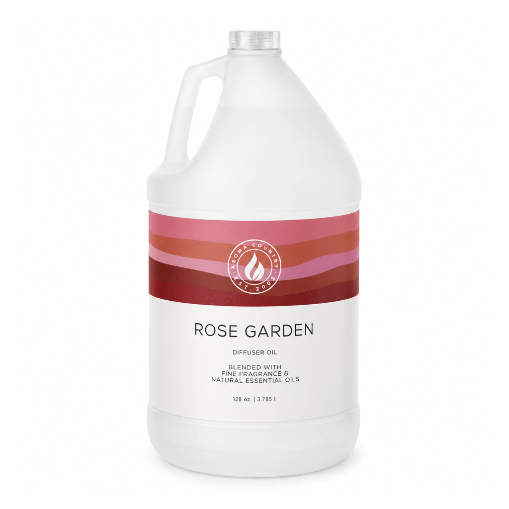 Rose Garden luxury home scent in a 128 oz gallon format featuring romantic red rose character, soft petal warmth, and refined floral depth for whole-home elegant ambiance