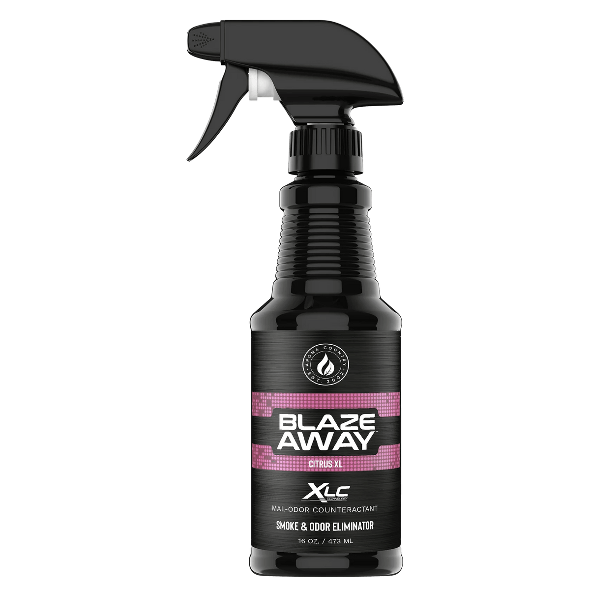 Blaze Away Legacy XLC Citrus XL 16 oz smoke odor neutralizer, high-strength spray designed to eliminate tough indoor odors with a bold, zesty citrus scent