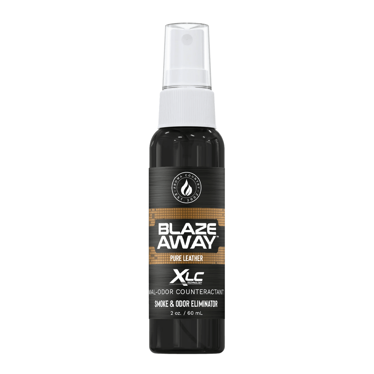 Blaze Away Legacy XLC Pure Leather 2 oz smoke odor neutralizer, pocket-size spray with a bold leather scent for eliminating smoke and strong indoor odors on the go