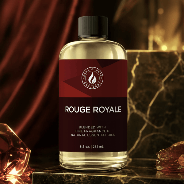 Premium amber and saffron character with deep resinous warmth and opulent oriental depth, Rouge Royale premium aroma oil at 8.5 oz delivers regal red fragrance for sophisticated whole-room scenting